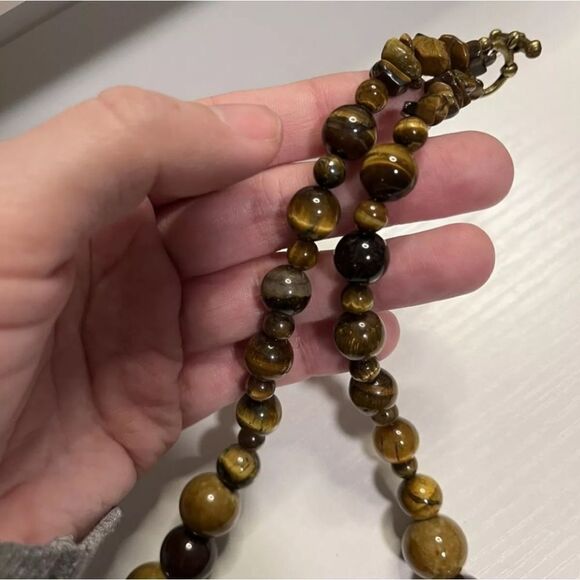 Chunky TIGER EYE Beads Brown Statement Necklace 18” Beautiful - Picture 3 of 10